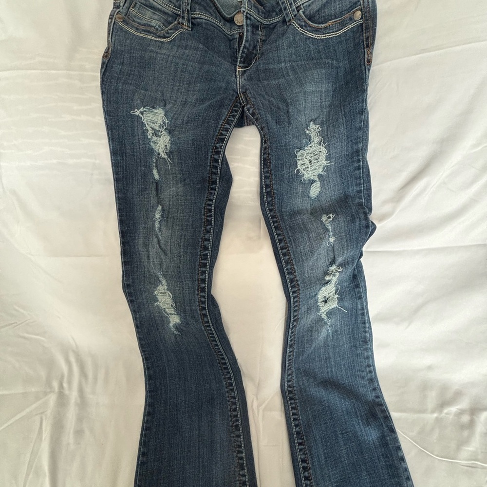 Decree Blue Distressed Boot Cut Jeans